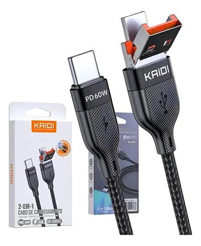 Cabo Carregador 2 Em 1 Turbo 60w Tipo C Tipo C USB