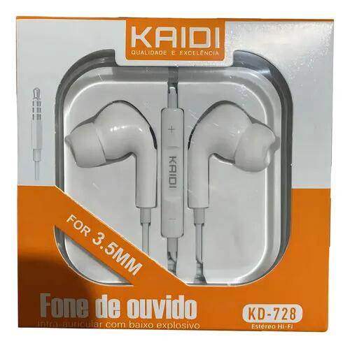 Fone De Ouvido Kaidi Com Fio Kd-728 Branco Estéreo 3.5mm