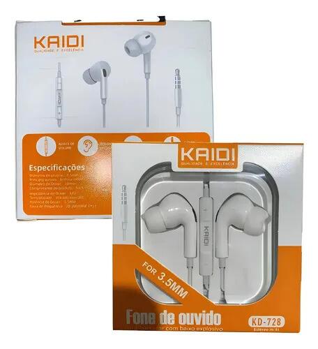 Fone De Ouvido Kaidi Com Fio Kd-728 Branco Estéreo 3.5mm Branco