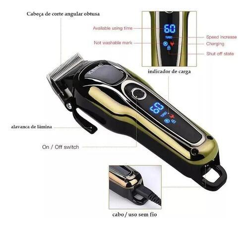 Maquina De Cabelo Kemei Km-1990 Preto E Dourado 110v/240v