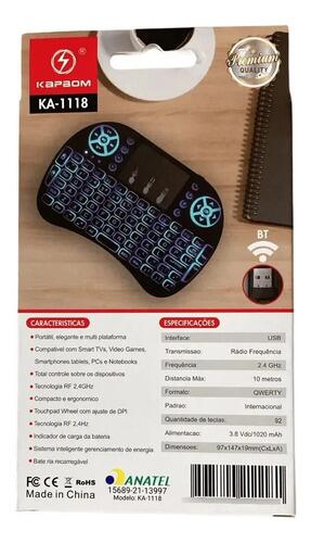 Mini Teclado Quality Premium Ka-1118 Touchpad Led Preto