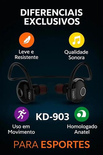 Fone De Ouvido Bluetooth Esportivo Kd-903 - Kaidi Cor Preto