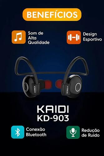 Fone De Ouvido Bluetooth Esportivo Kd-903 - Kaidi Cor Preto
