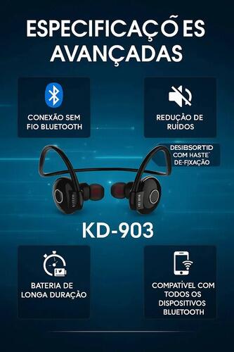 Fone De Ouvido Bluetooth Esportivo Kd-903 - Kaidi Cor Preto