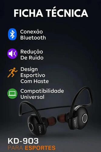 Fone De Ouvido Bluetooth Esportivo Kd-903 - Kaidi Cor Preto