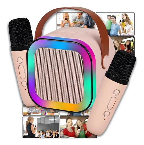 Caixinha Infantil Sem Fio Youtube Rosa Karaokê Potente 2 Mic Rosa 127/220v