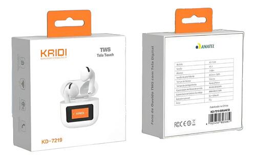 Fone De Ouvido Sem Fio Tws Tela Digital Kaidi Kd-7219 Branco Branco