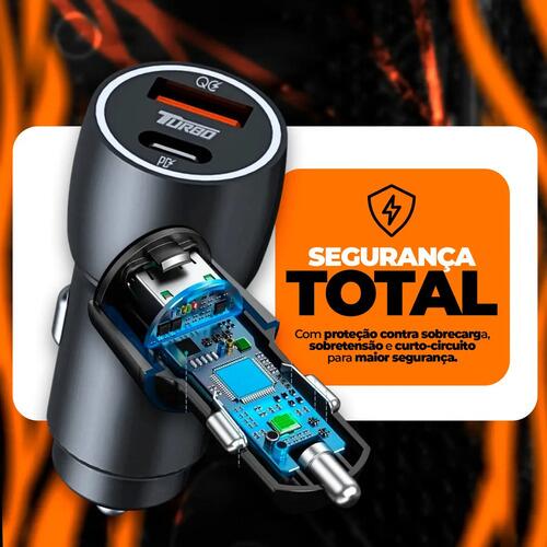 Carregador Veicular Turbo 60w Com Cabo Compativel Lightning