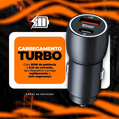 Carregador Veicular Turbo 60w Com Cabo Compativel Lightning