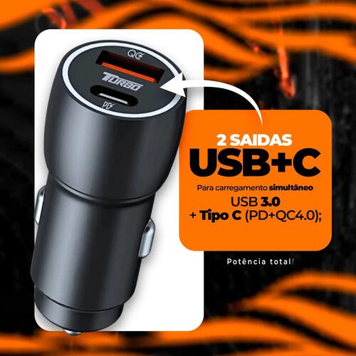 Carregador Veicular Turbo 60w Com Cabo Compativel Lightning