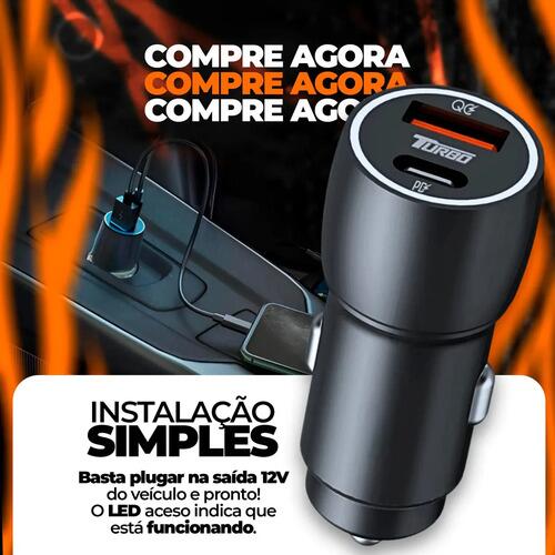 Carregador Veicular Turbo 60w Com Cabo Compativel Lightning