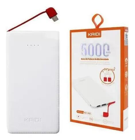 Power Bank Carregador Portátil Kaidi 5000 Mah Slim Kd-952 Branco