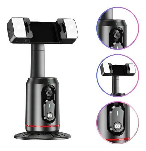 A Gold Gimbal Suporte Celular 360 Reconhecimento Facial Com Luz Led Preto