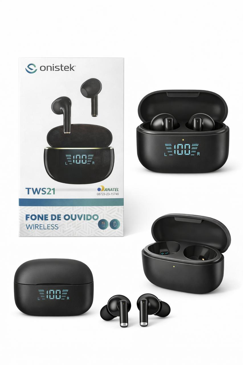 Fone de Ouvido Sem Fio TWS Onistek TWS21 Moderno com Display Digital
