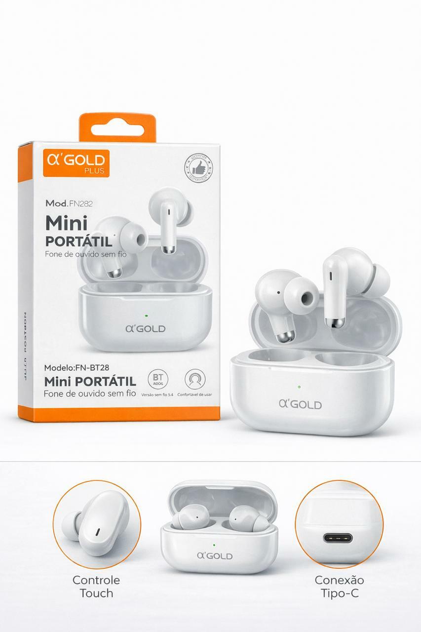 Fone de Ouvido Sem Fio ?GOLD PLUS FN-BT28 Mini Portátil Bluetooth 5.4