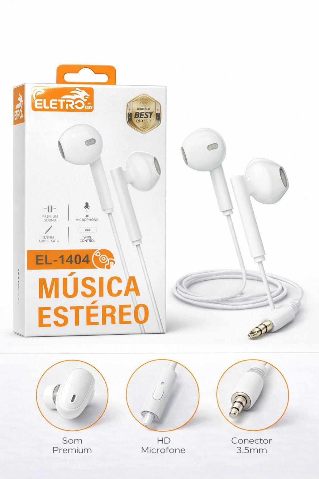 Fone de Ouvido com Fio ELETRO EL-1404 Música Estéreo com Microfone (P2 3.5mm)