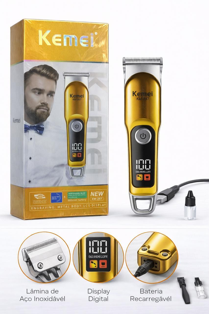 Máquina de Acabamento Kemei KM-287 Profissional Sem Fio com Display Digital