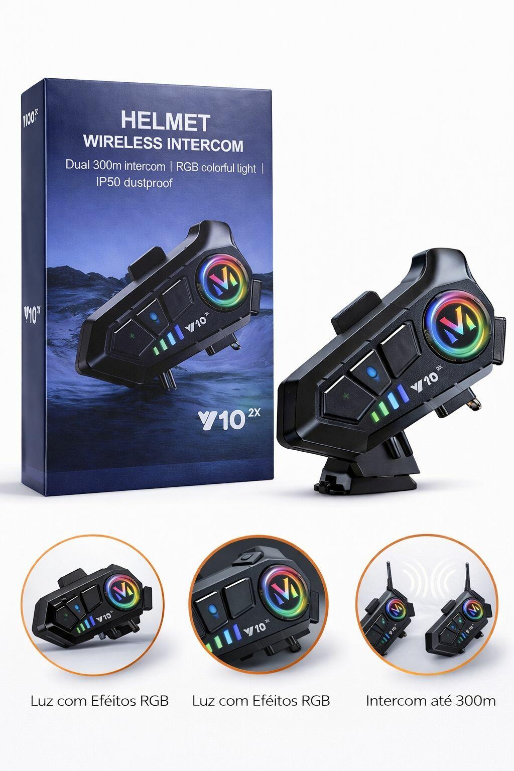 Intercomunicador para Capacete V10 2X Wireless com Luz RGB