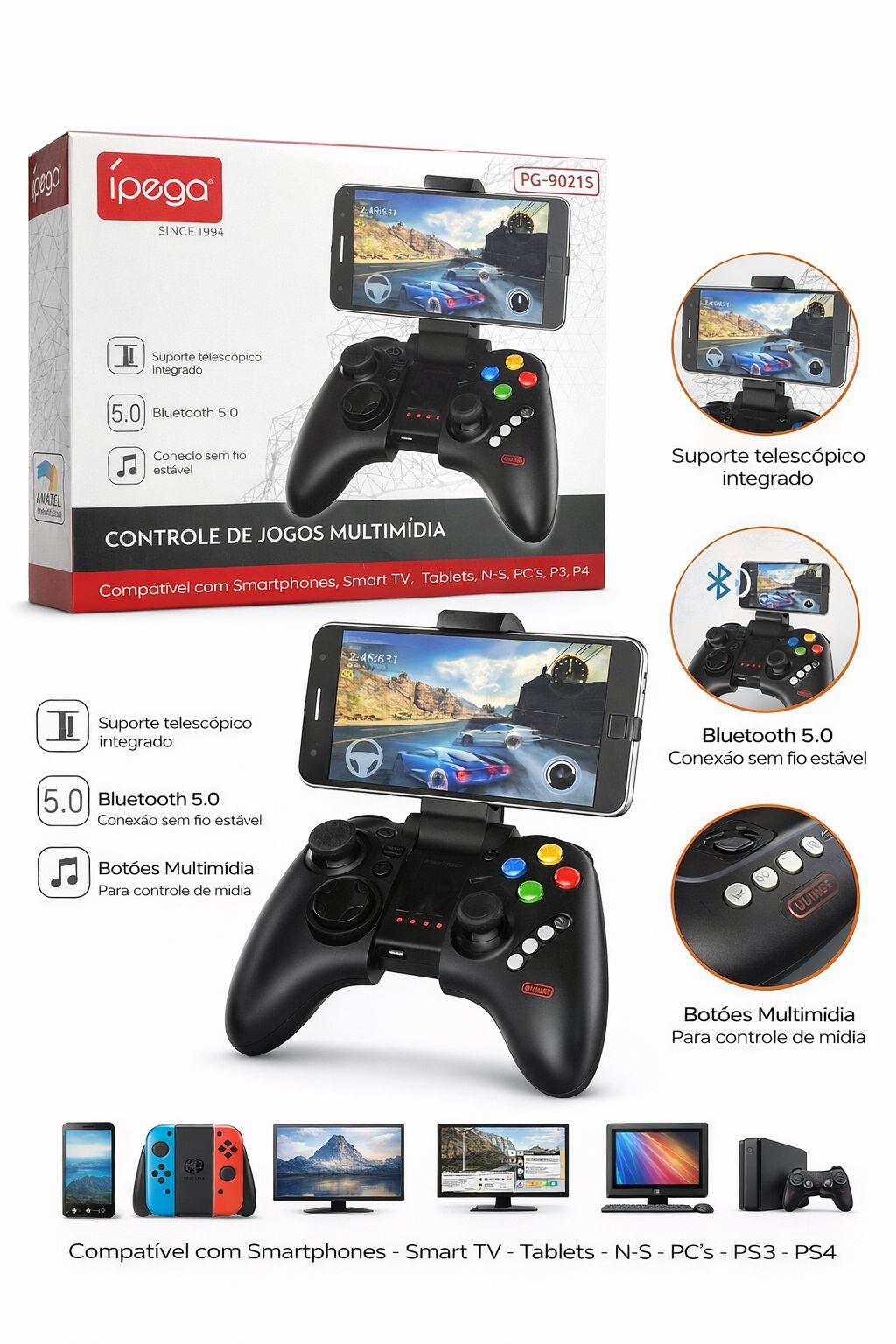 CONTROLE DE JOGOS MULTIMÍDIA IPEGA PG-9021S BLUETOOTH 5.0