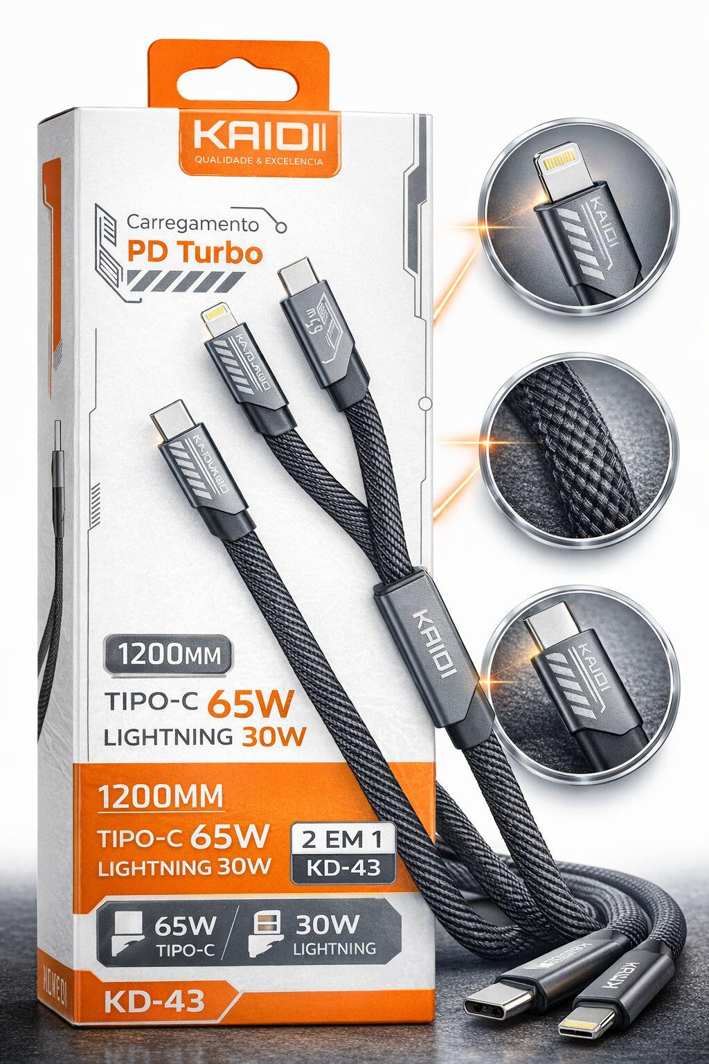 O cabo Kaidi KD-43 2 em 1 Turbo