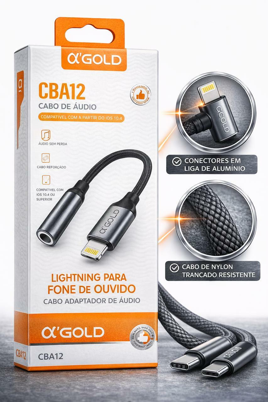 Adaptador Lightning para P2 (3.5mm) ?Gold CBA12 ? Cabo de Áudio Premium