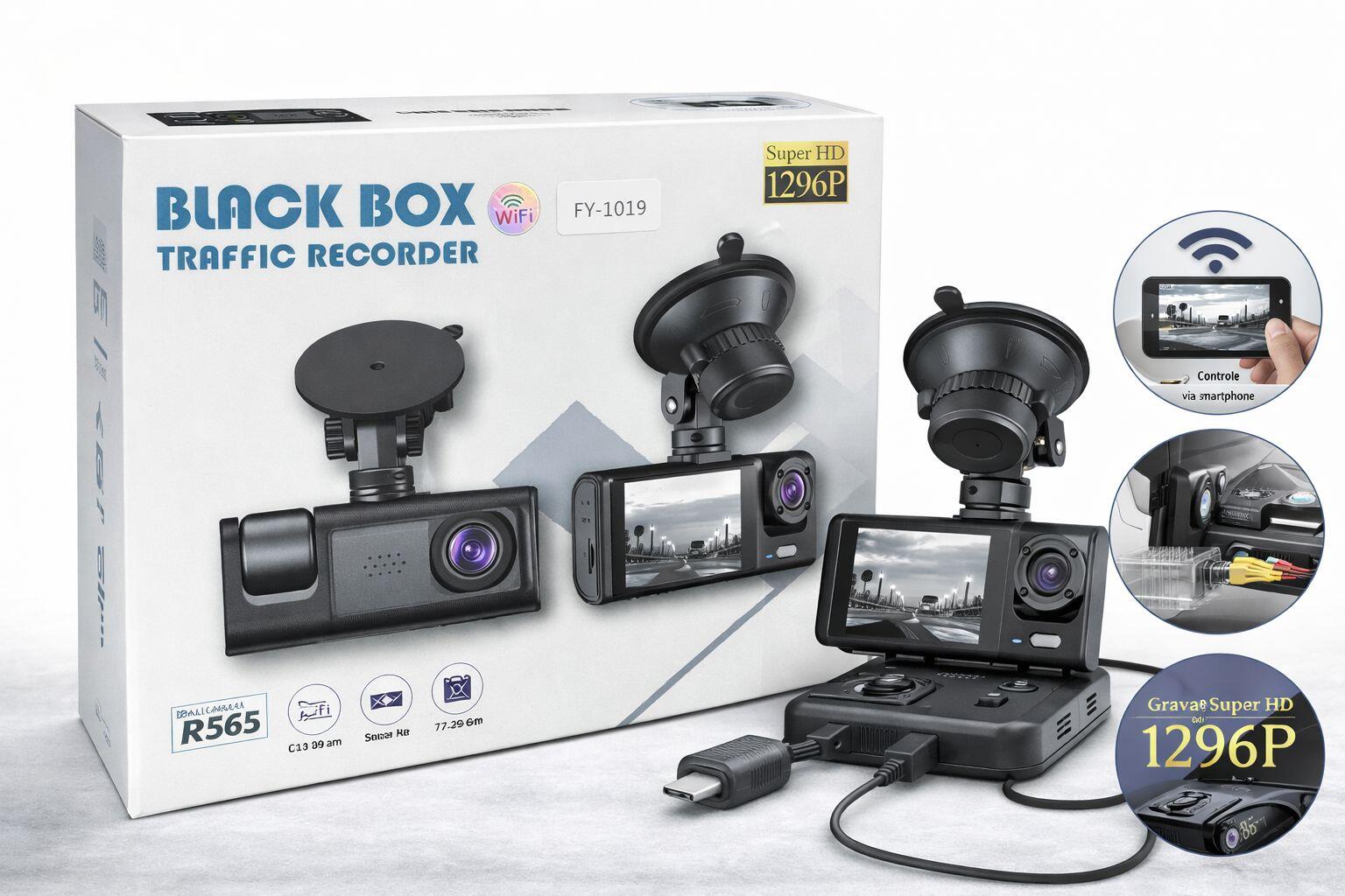 Câmera Veicular Black Box FY-1019 WiFi Super HD 1296P