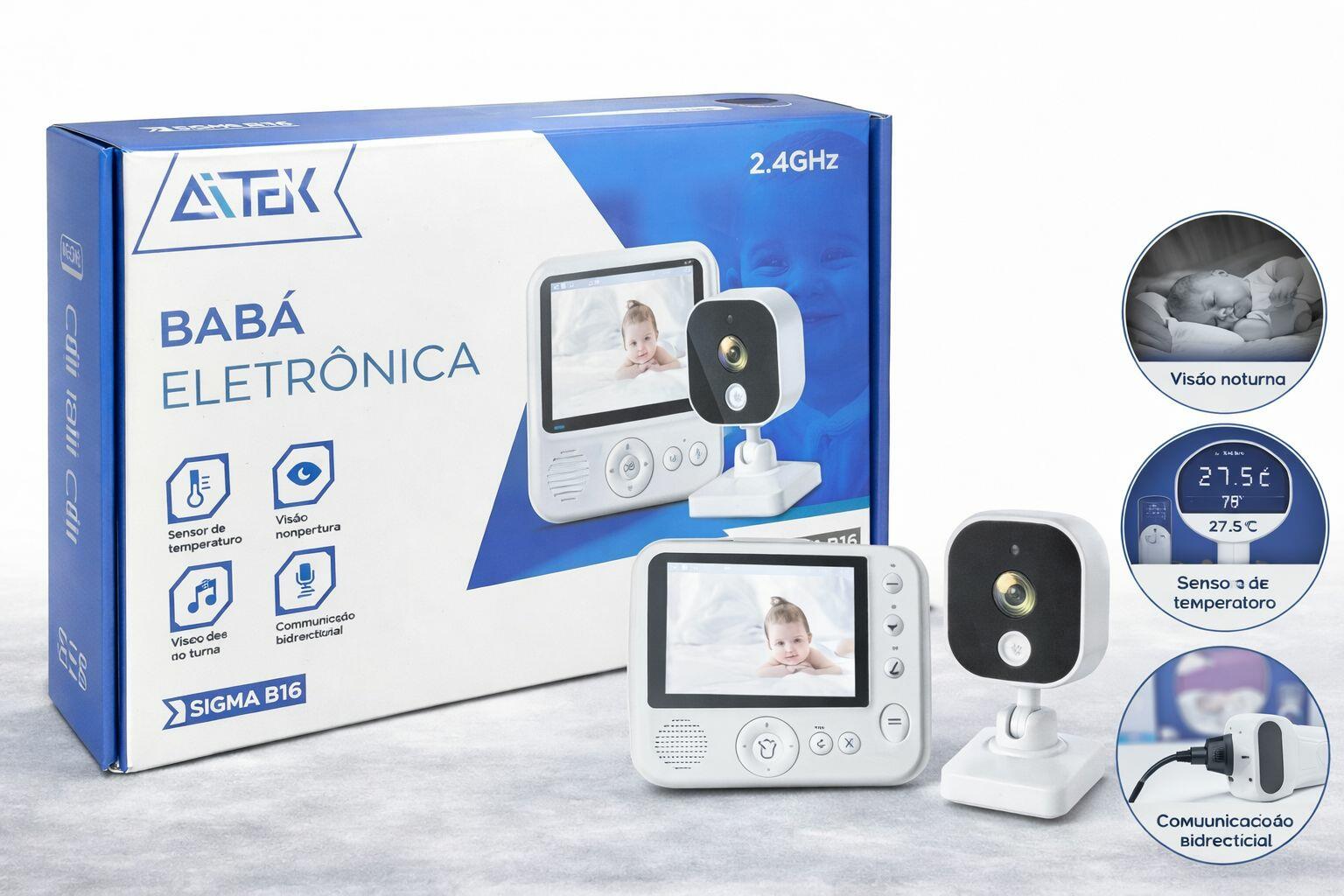 Babá Eletrônica Citek Sigma B16  Monitoramento 2.4GHz com Visão Noturna