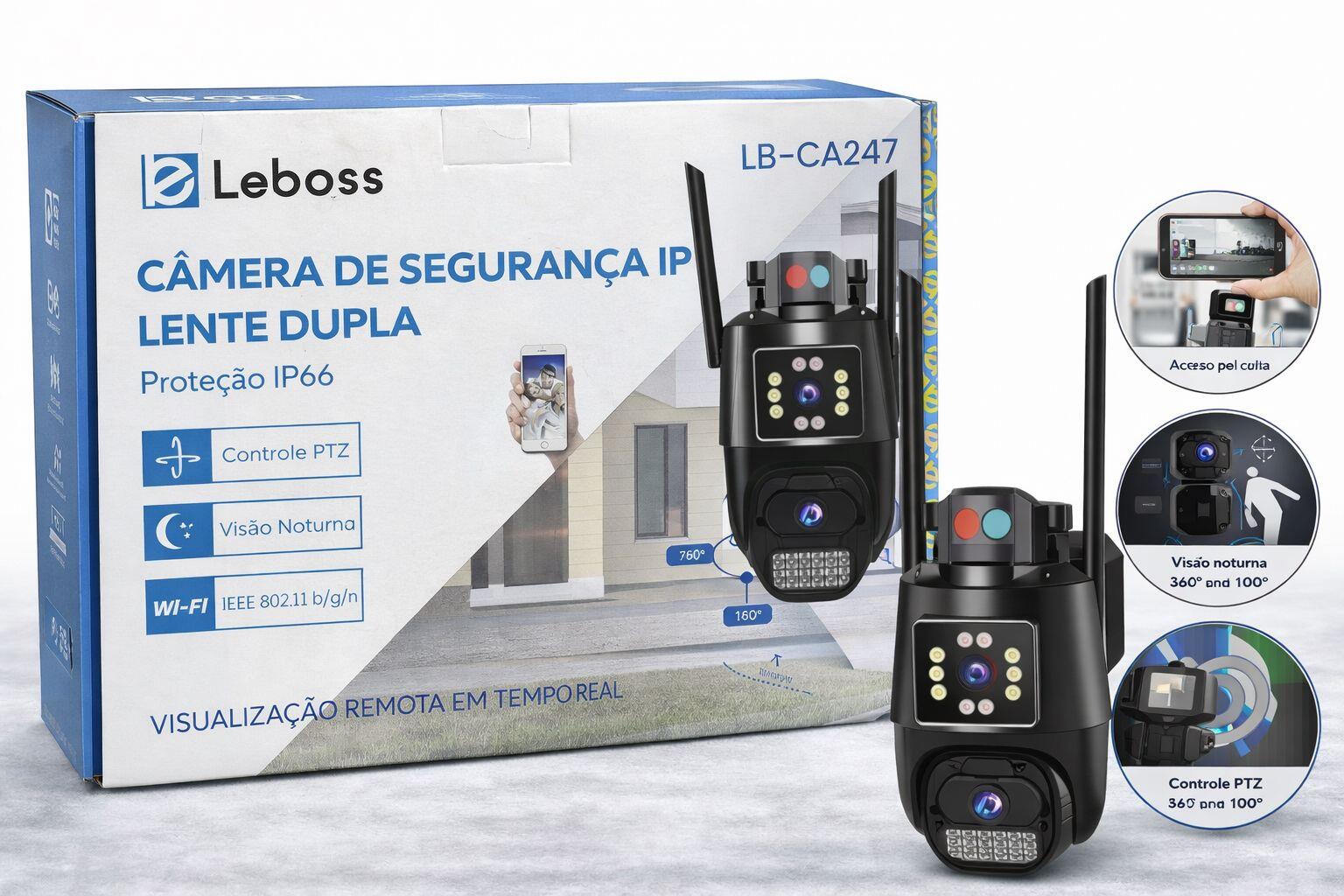 Câmera de Segurança IP Leboss LB-CA247 Lente Dupla, WiFi e Proteção IP66