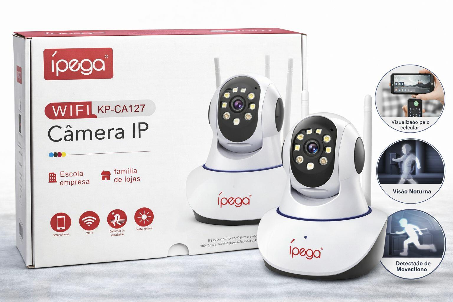 Câmera IP WiFi Ipega KP-CA127 Monitoramento Inteligente com Visão Noturna