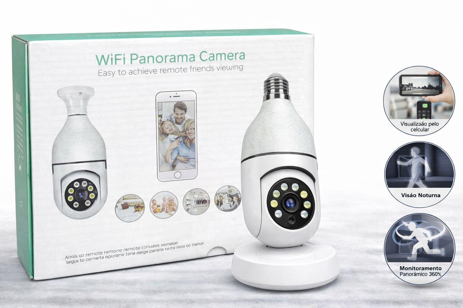 Câmera WiFi Panorama 360° Modelo Lâmpada com Visão Noturna