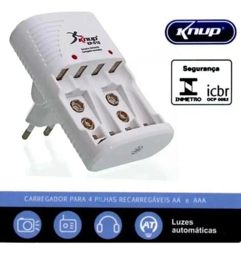 Pilhas Palito Recarregaveis Knup Bivolt + 4 Pilhas Kp-512