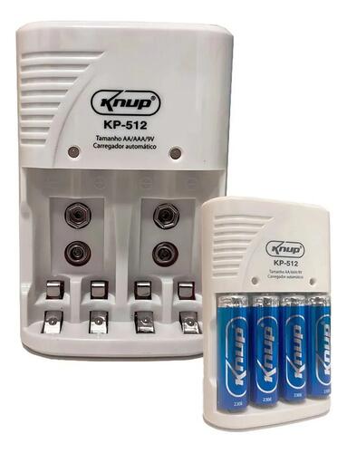 Pilhas Palito Recarregaveis Knup Bivolt + 4 Pilhas Kp-512