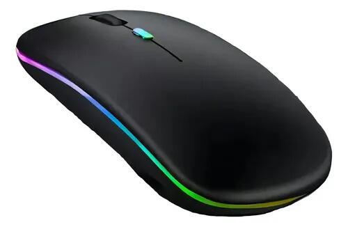 Mouse Luminoso Sem Fio Recarregável Optico Led Rgb 2.4g Preto