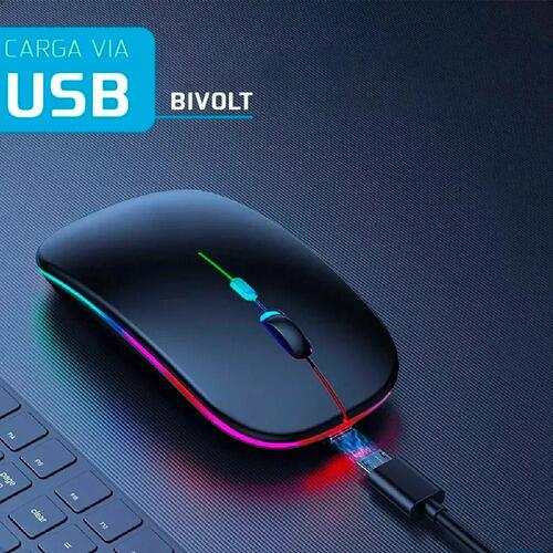Mouse Sem Fio Bluetooth + 2.4g Usb Recarregável Para