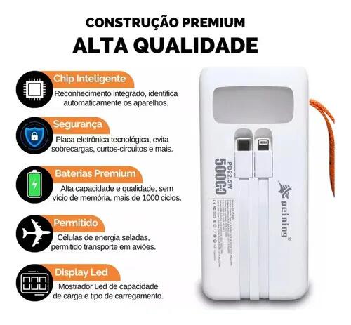 Carregador Power Bank 50.000mah Portátil Turbo Rápido