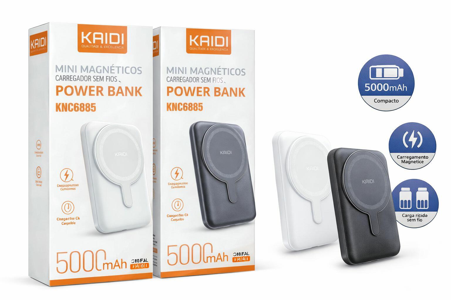 Power Bank Magnético Kaidi 5000mAh Sem Fio Carregamento Rápido