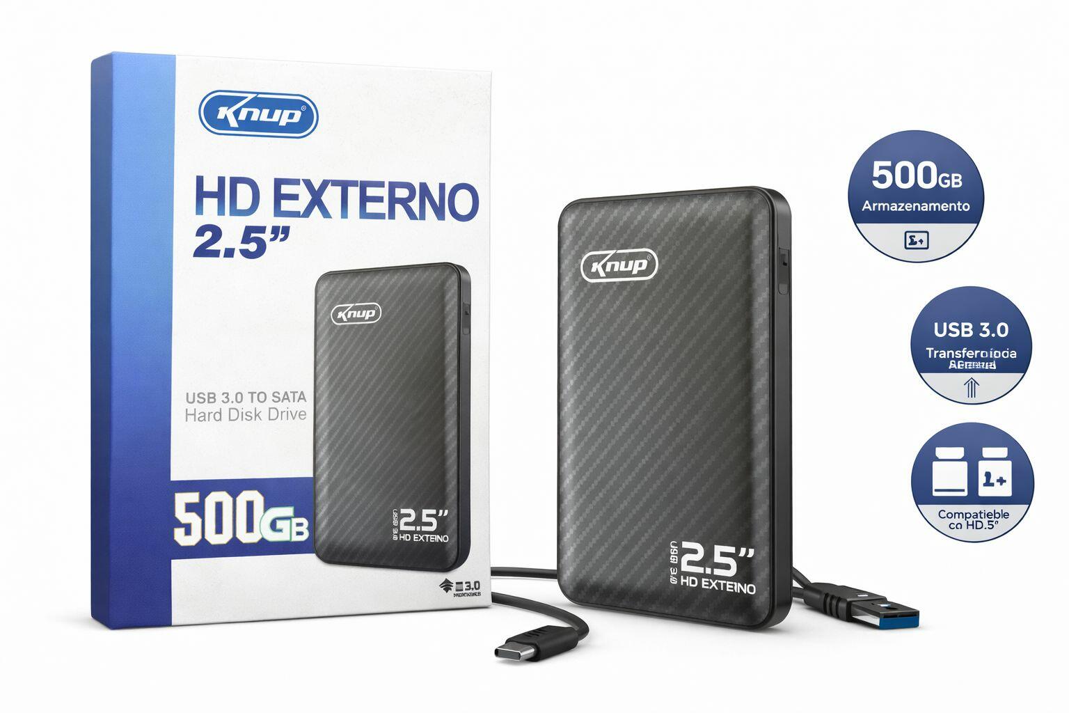 HD Externo 2.5 Knup 500GB USB 3.0 Portátil Alta Velocidade