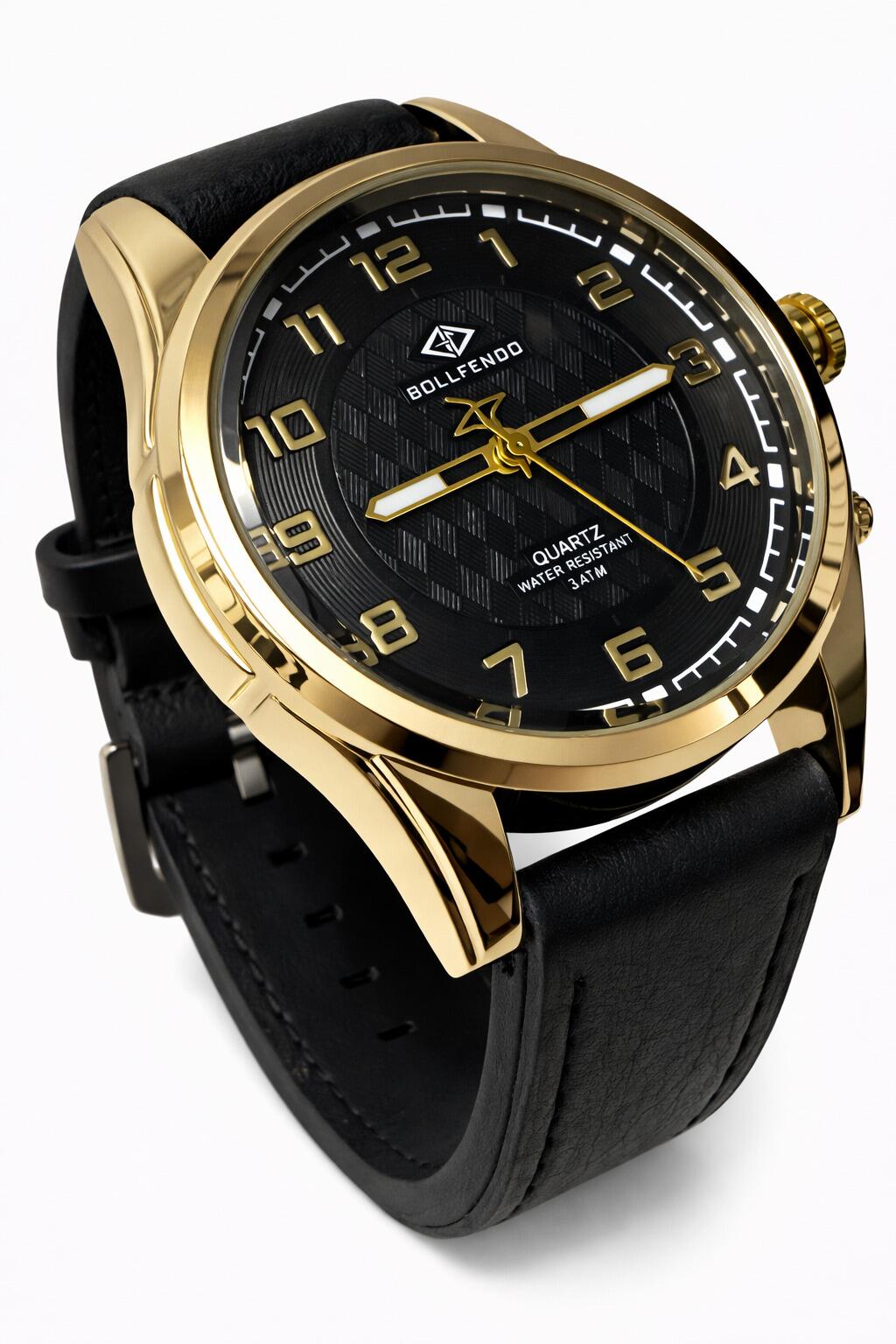 Relógio De Pulso Masculino Bollfendo Original Aço E Couro