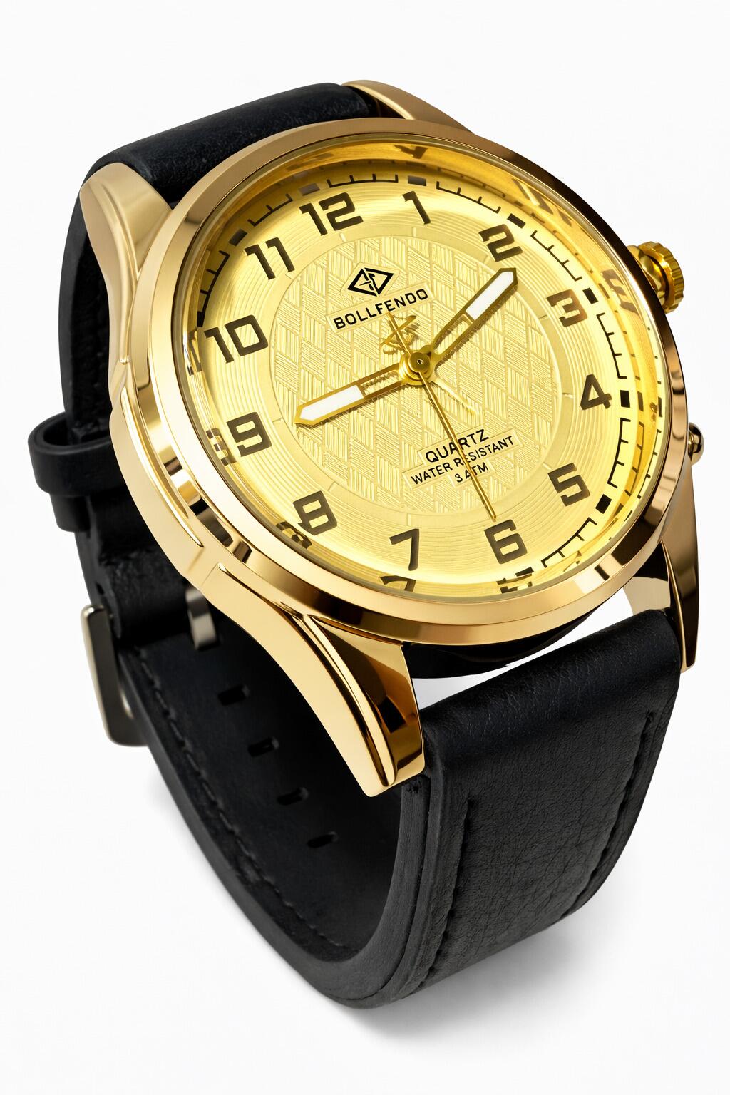 Relógio De Pulso Masculino Bollfendo Original Aço E Couro