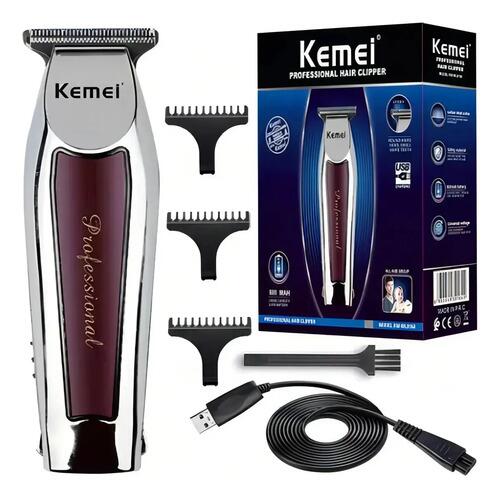 Barbeador Elétrico Acabamento Shaver Kemei 2024 Cor Preto
