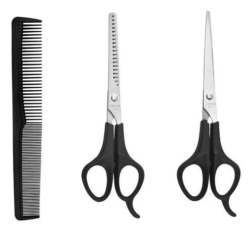 Kit 02 Tesouras De Corte E Desfiadeira Para Cabelos Com Pent
