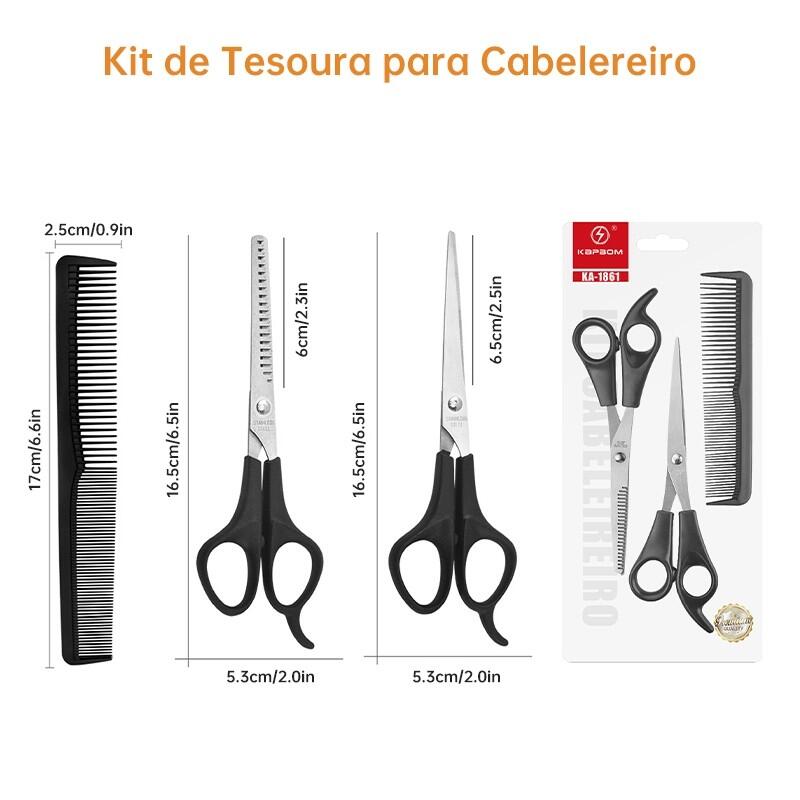 Kit 02 Tesouras De Corte E Desfiadeira Para Cabelos Com Pent
