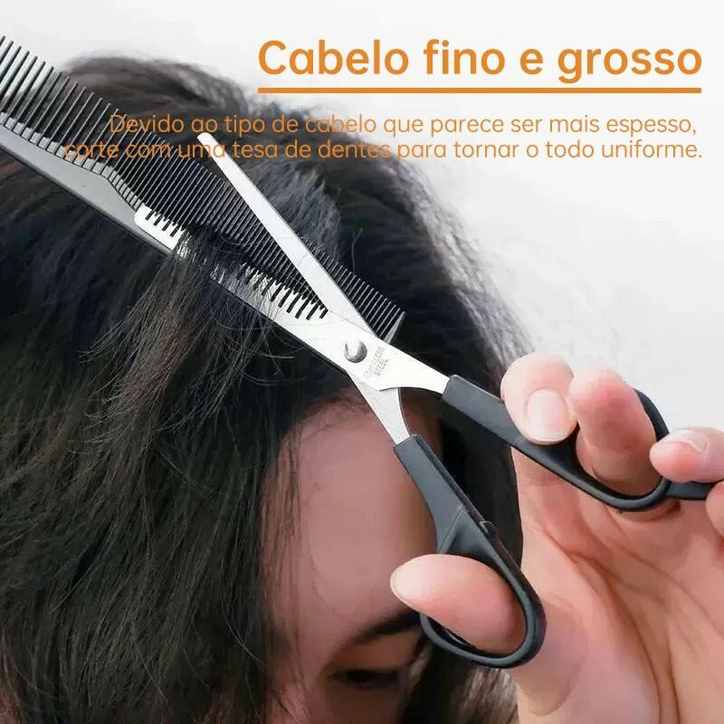 Kit 02 Tesouras De Corte E Desfiadeira Para Cabelos Com Pent