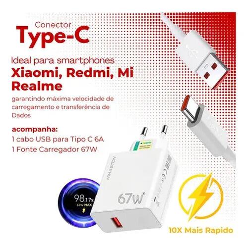 Carregador LR30-3 Turbo 67w Usb C Para Celular Branco Conector Bivolt 110v 220v