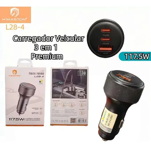 Carregador L28-4 Veicular Turbo 117.5w Com 3 Entrada