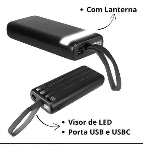 Power Bank 5000mAh Kaidi KD-952 Portátil C/ Cabo Type-C e