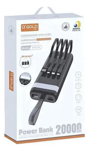 Power Bank BTE-05 Carregador Rápido 20000mah Bateria Portátil Preto Preto