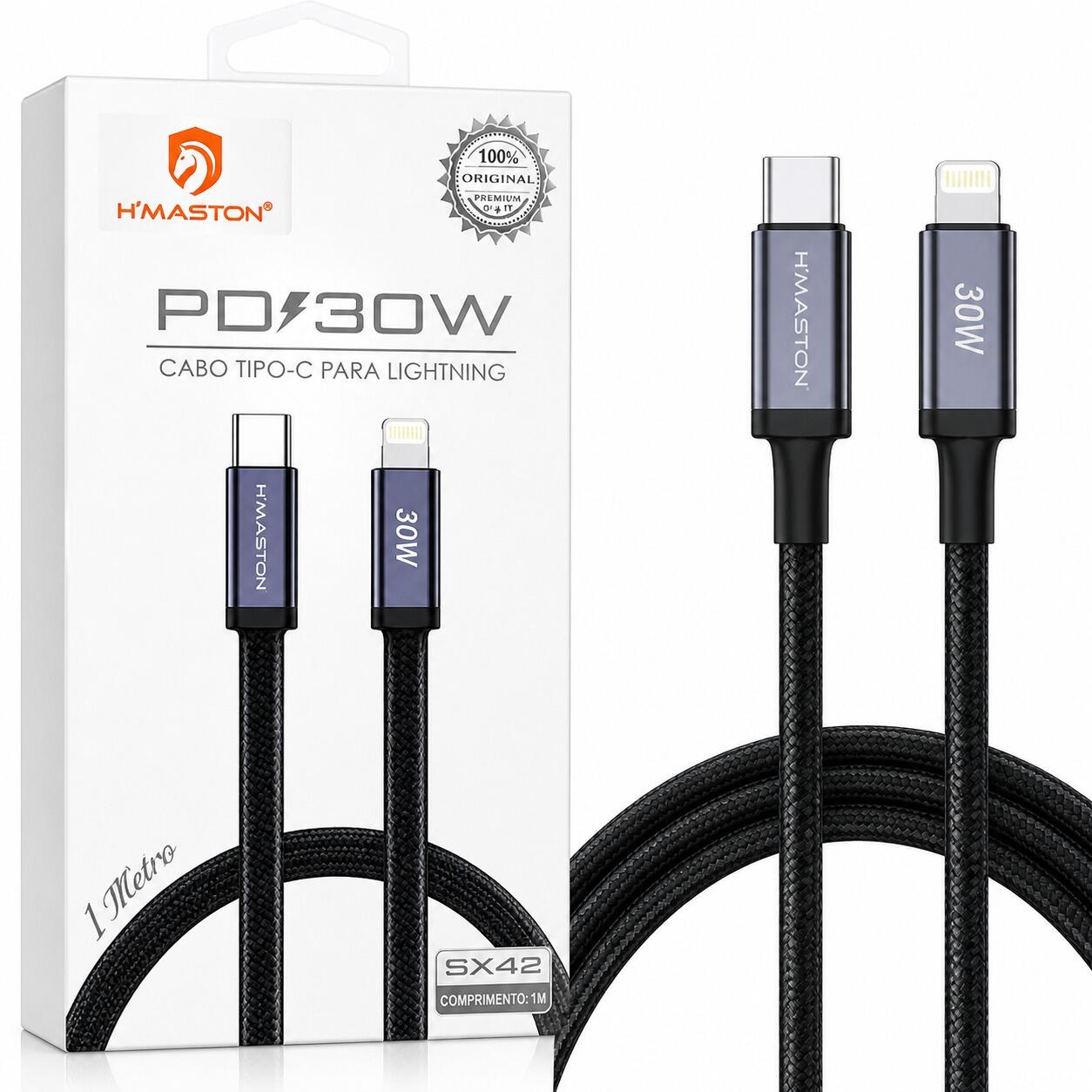 Cabo Tipo-C para Lightning H?maston 30W Carregamento Rápido e Alta Qualidade