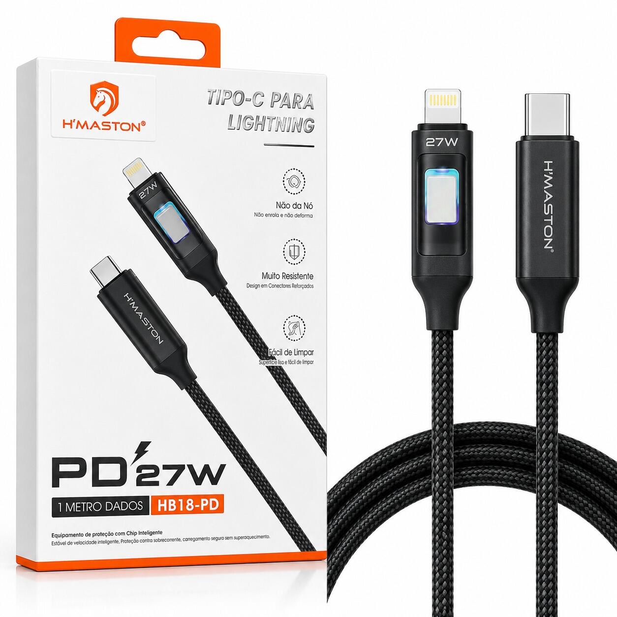 Cabo Tipo-C Para Lightning HMaston PD27W HB18-PD Carregamento Rápido 1 Metro