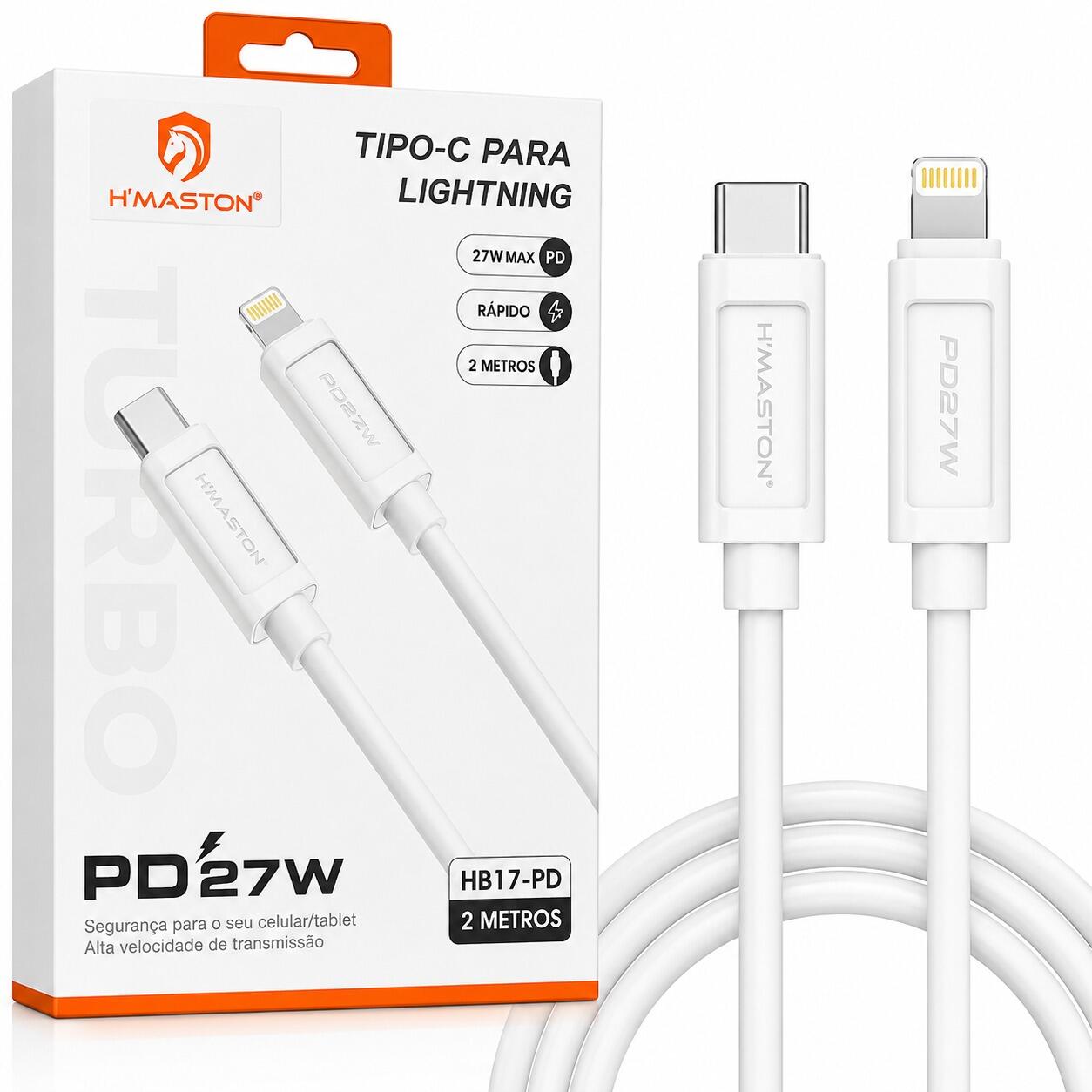 Cabo Tipo-C Para Lightning H?Maston PD27W 2 Metros Carregamento Rápido HB17-PD
